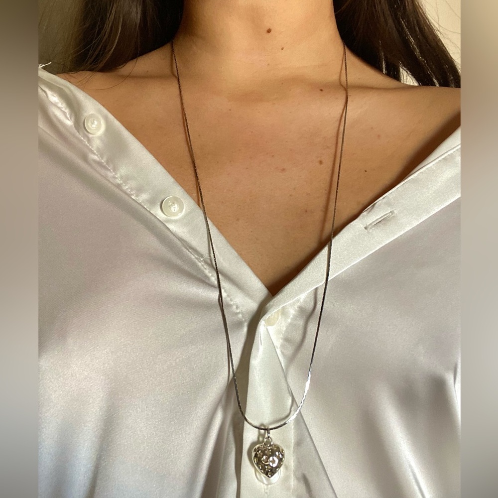 Heart and Star Long Silver Necklace